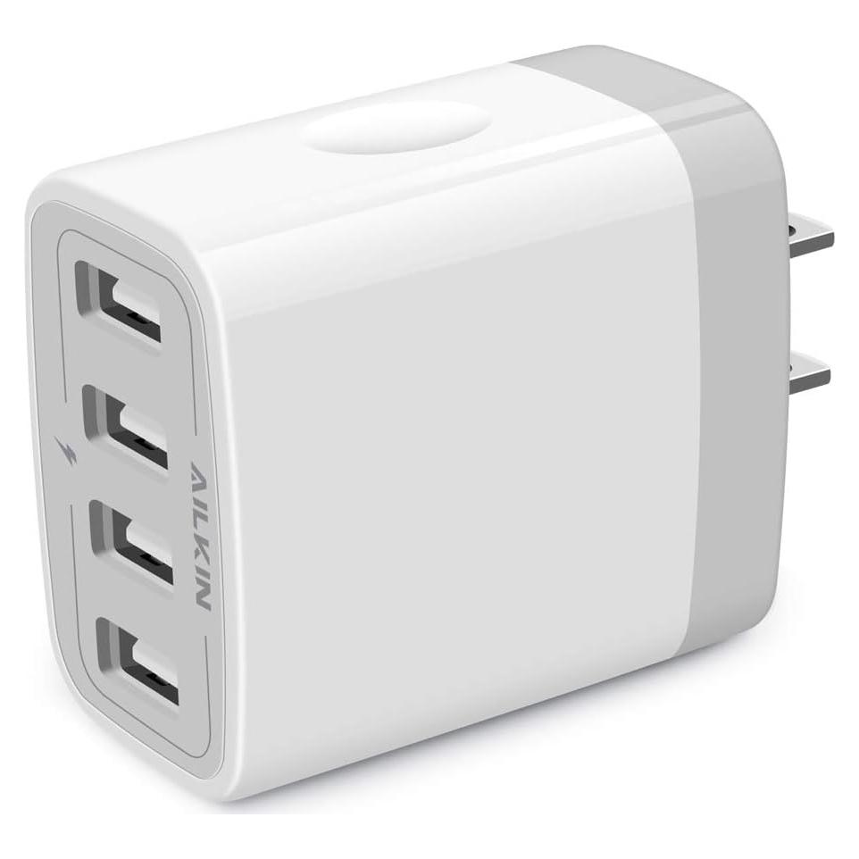 Cargador USB AILKIN 4 Puertos 4.8A Blanco Carga Rápida