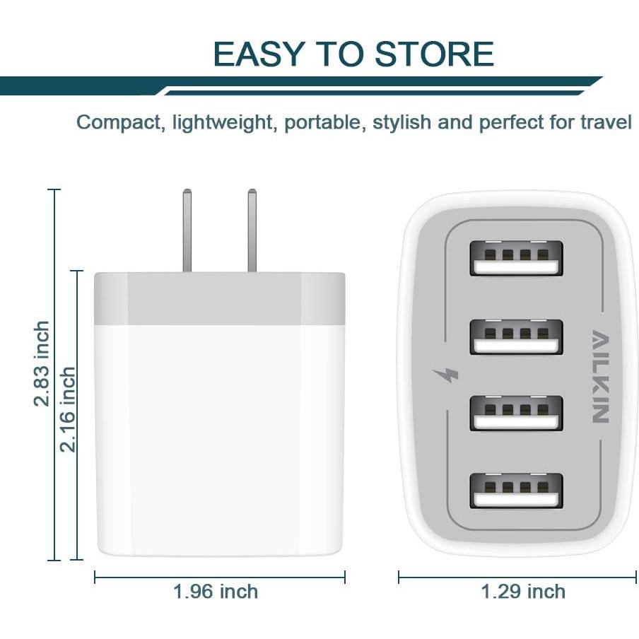 Cargador USB AILKIN 4 Puertos 4.8A Blanco Carga Rápida