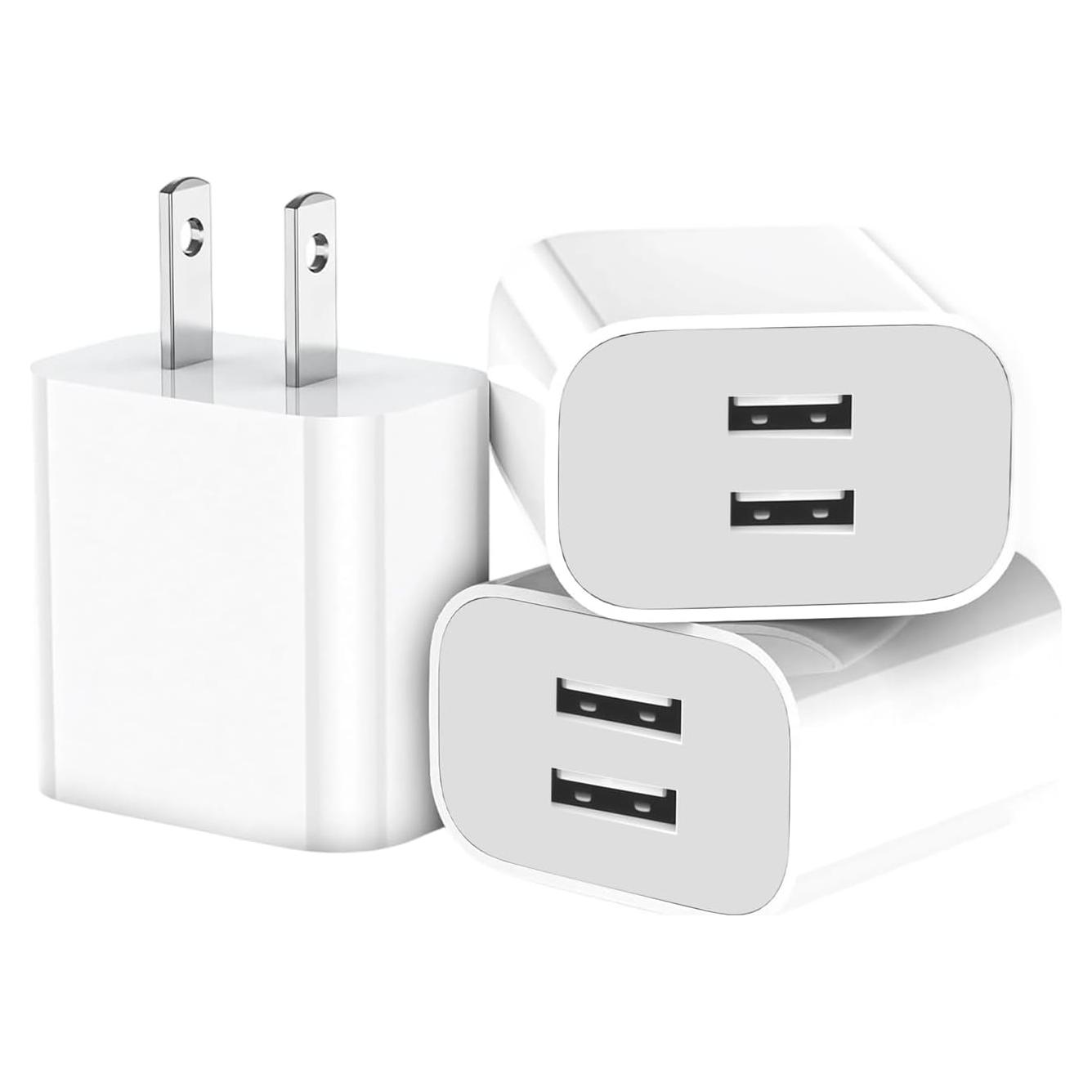 Paquete de 3 Cargadores de Pared USB Doble Puerto 12W Blanco