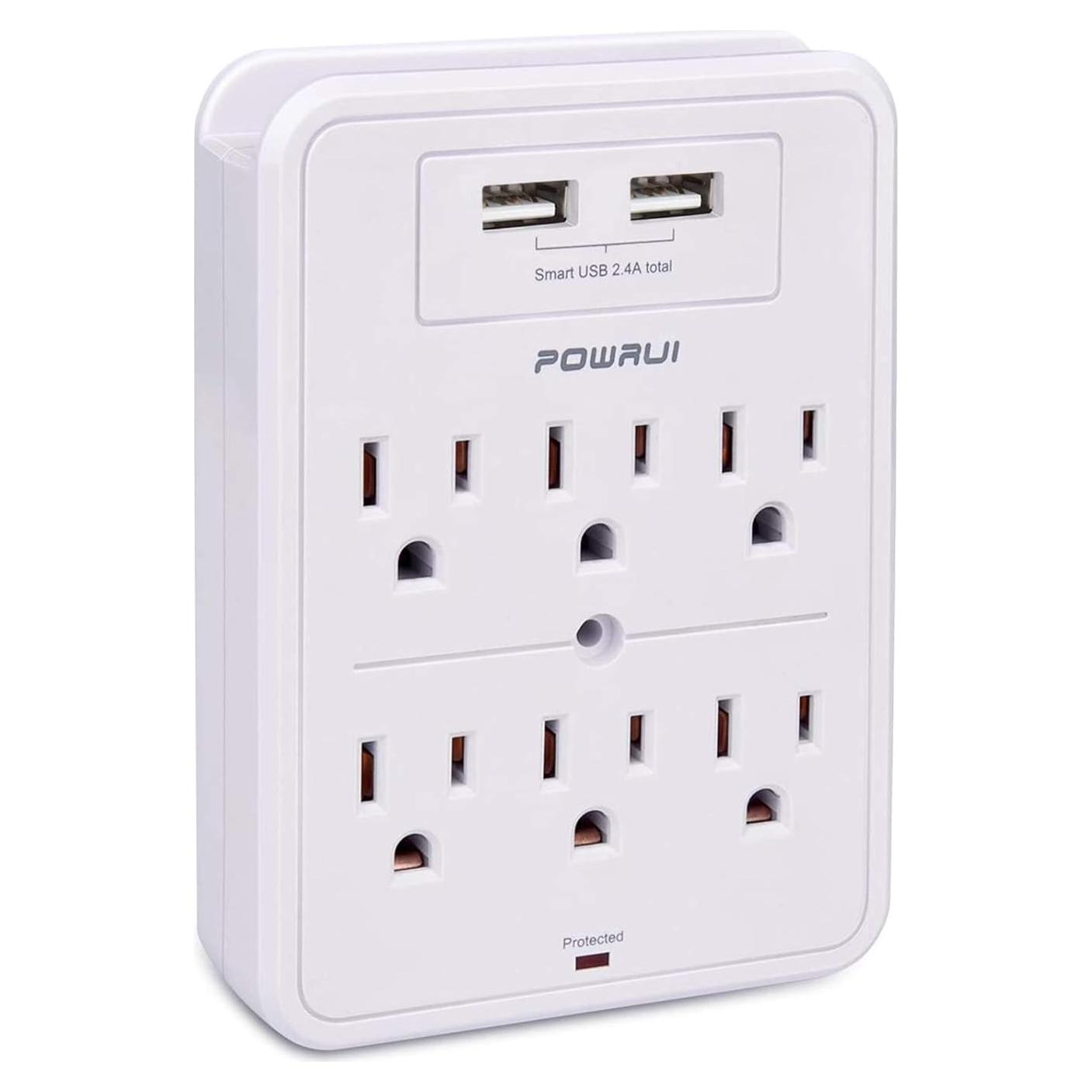 Protector de Sobretensión POWRUI con 6 Salidas y 2 USB