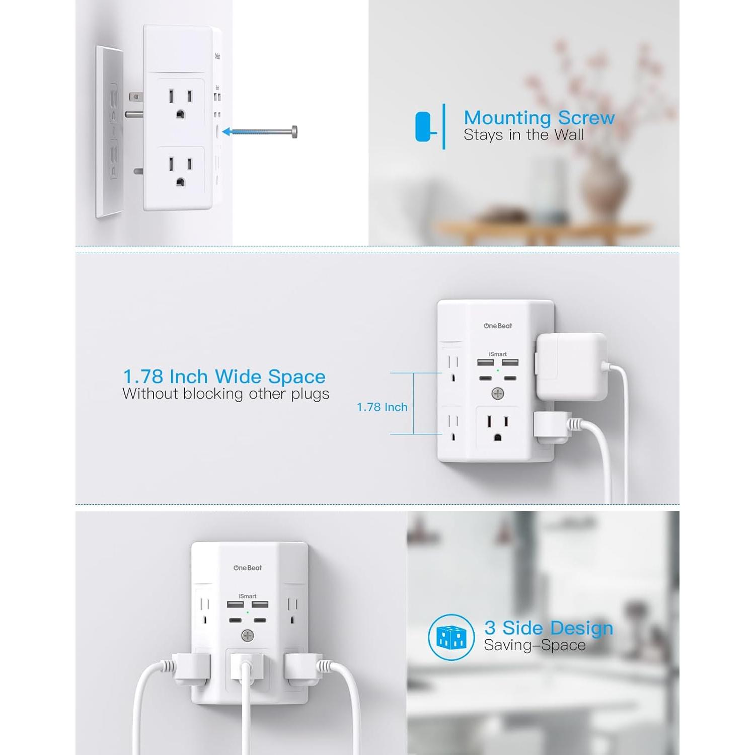 Multi Enchufe One Beat 5 Salidas + 4 USB Carga Rápida