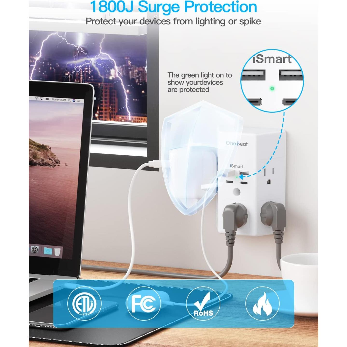 Multi Enchufe One Beat 5 Salidas + 4 USB Carga Rápida