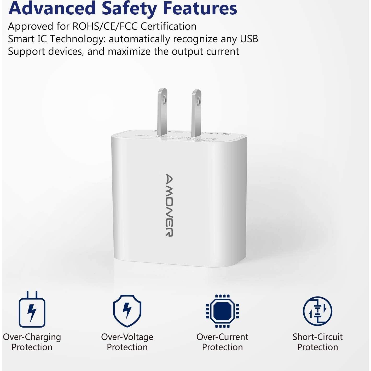 Cargador de Pared USB Amoner 15W 3 Puertos Carga Rápida