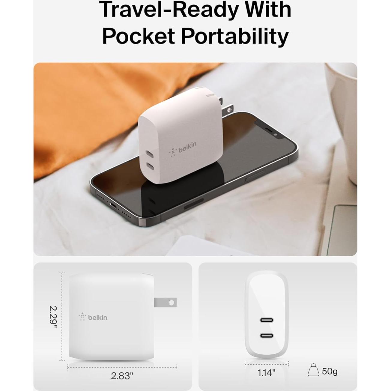 Cargador de Pared USB-C Belkin 40W Doble Puerto Carga Rápida