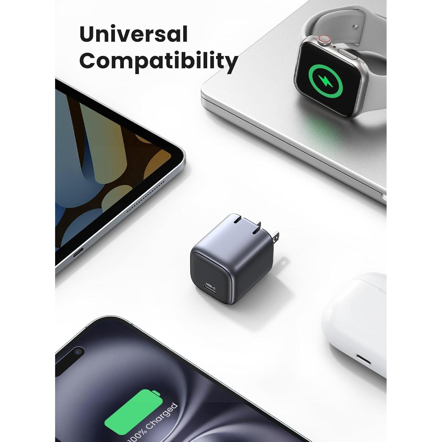 Cargador USB-C UGREEN 30W Plegable GaN para iPhone y Galaxy