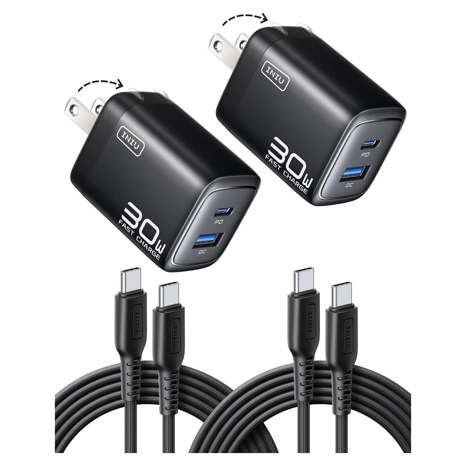 Cargador INIU 30W PD Rápido Doble USB-C y USB-A Negro