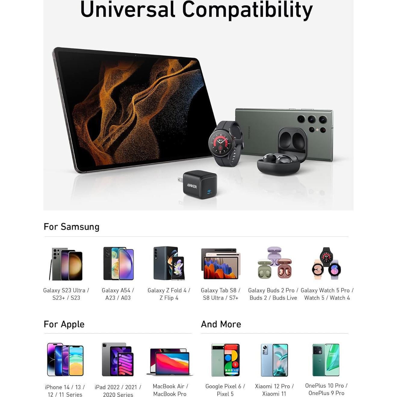 Cargador Anker 313 45W USB-C Plegable Carga Rápida para Samsung