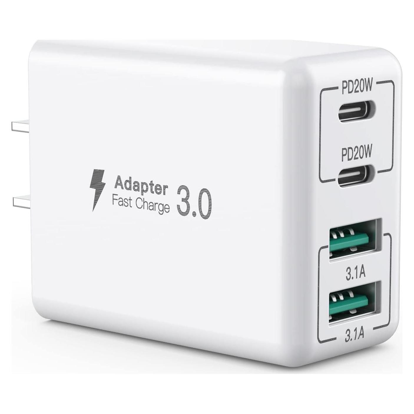 Cargador USB C 40W 4 Puertos SCCVEE Carga Rápida Blanco