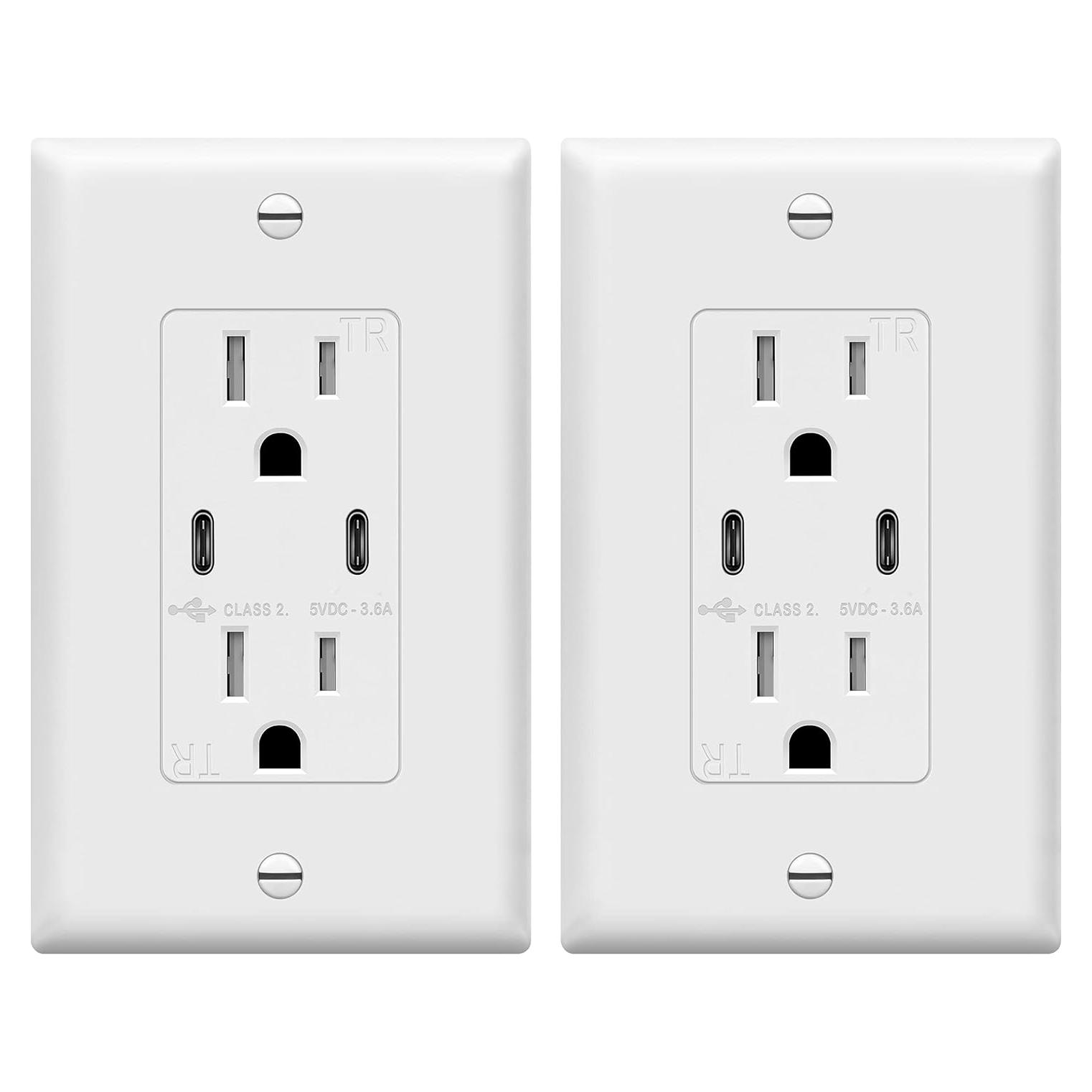 Toma de Pared USB C 2 Puertos 3.6A TOPGREENER Blanco - 2 Pcs