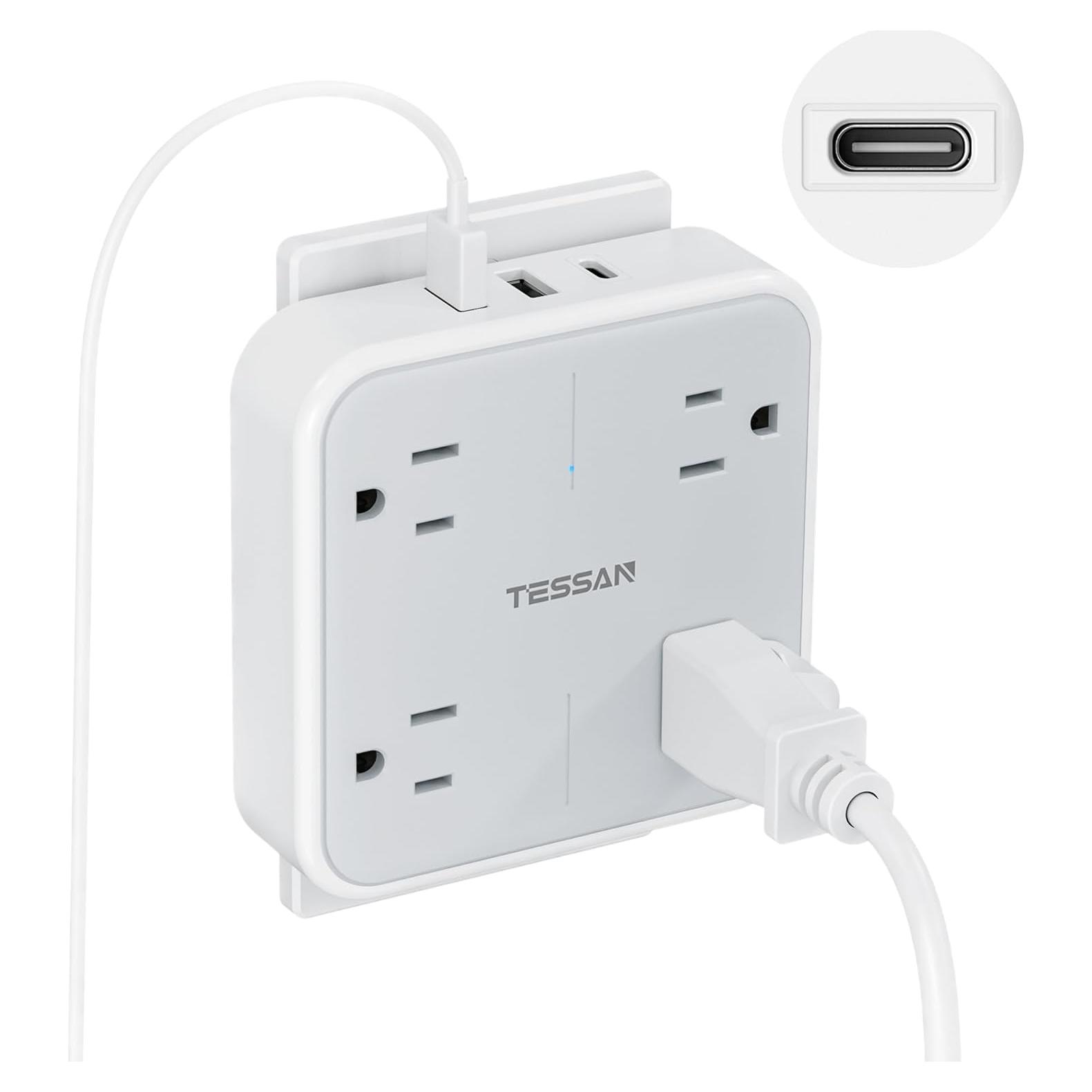 Extensor de Enchufe Múltiple TESSAN con 3 USB y Protector