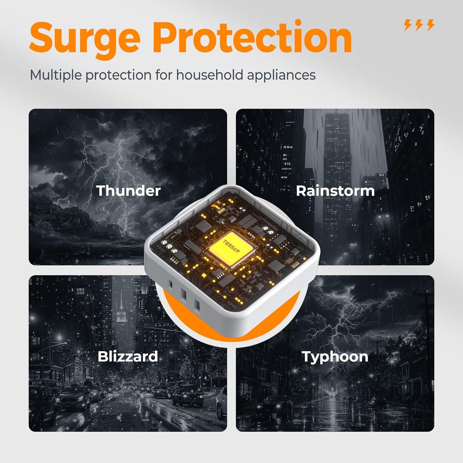 Extensor de Enchufe Múltiple TESSAN con 3 USB y Protector