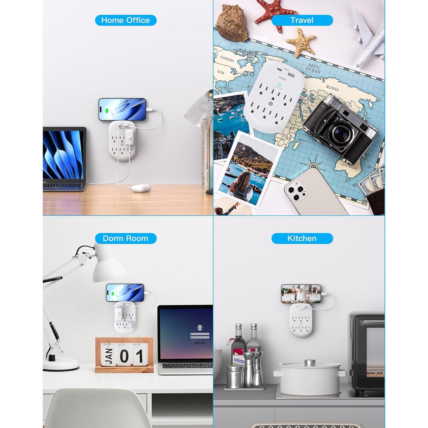 Extensor de Enchufe Múltiple One Beat 6 AC + 2 USB Carga Rápida