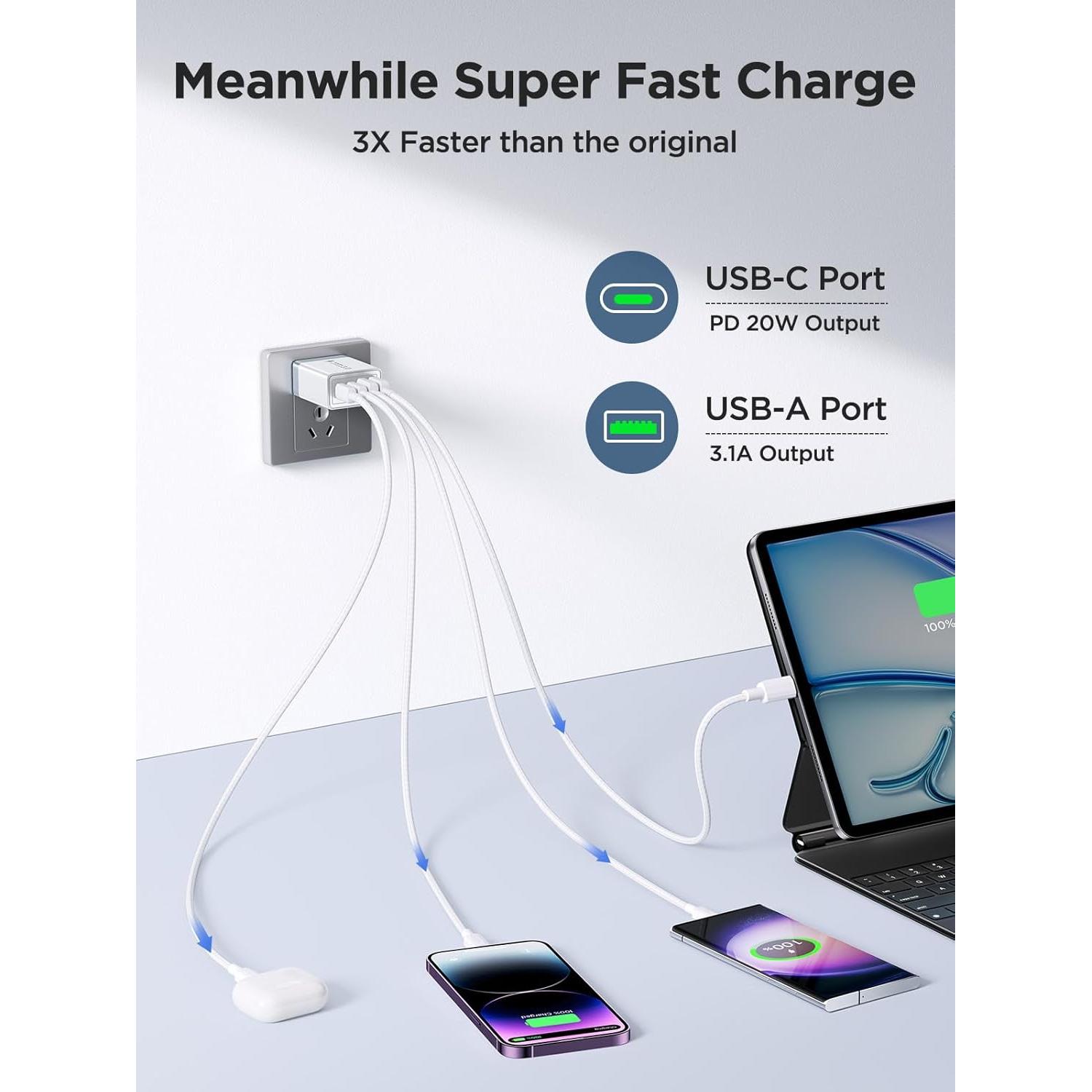 Cargador USB C 40W 2Pack con Cable 6FT - Carga Rápida