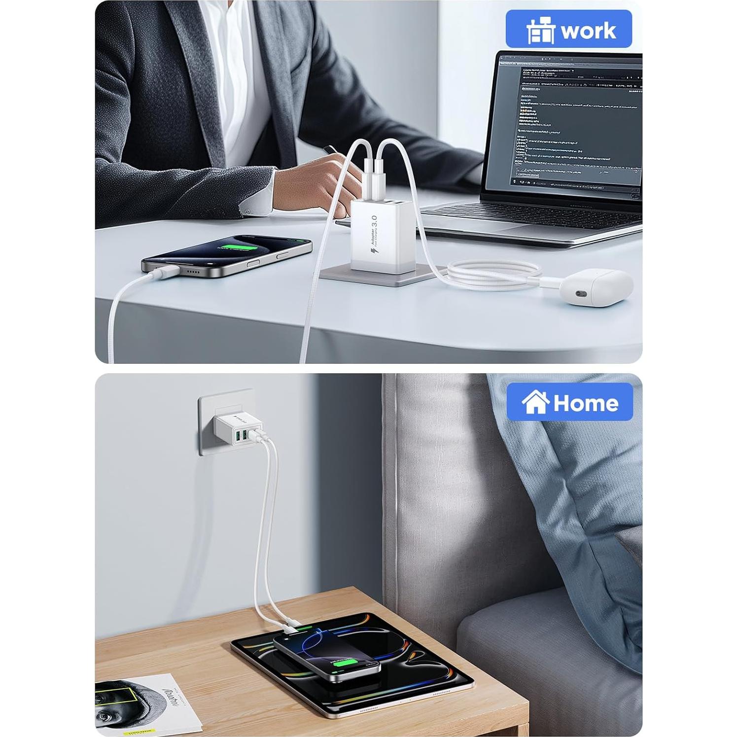 Cargador USB C 40W 2Pack con Cable 6FT - Carga Rápida