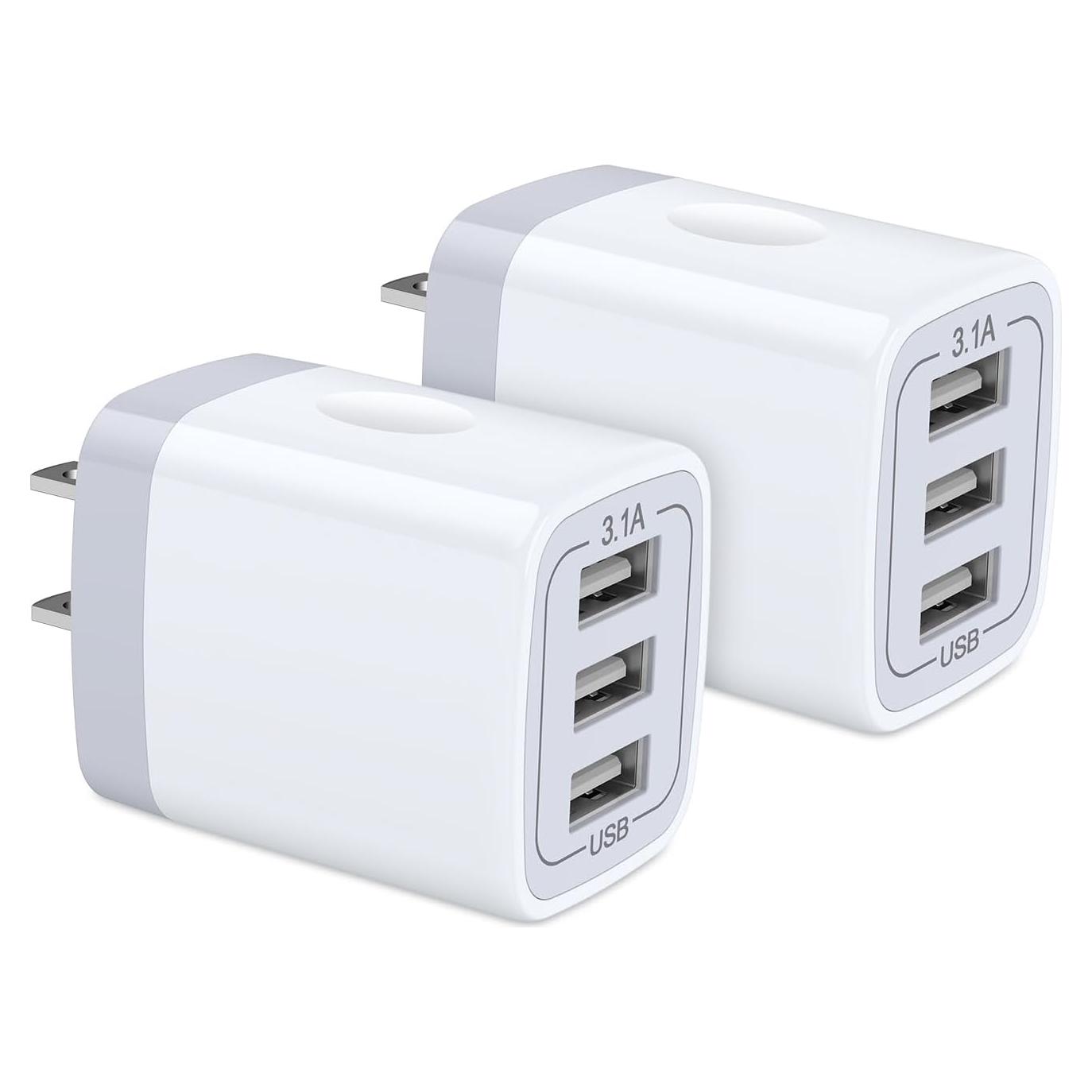 Cargador de Pared USB 3 Puertos HOOTEK 3.1A Blanco 2 Pack
