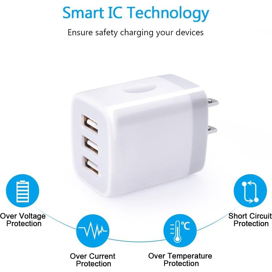 Cargador de Pared USB 3 Puertos HOOTEK 3.1A Blanco 2 Pack