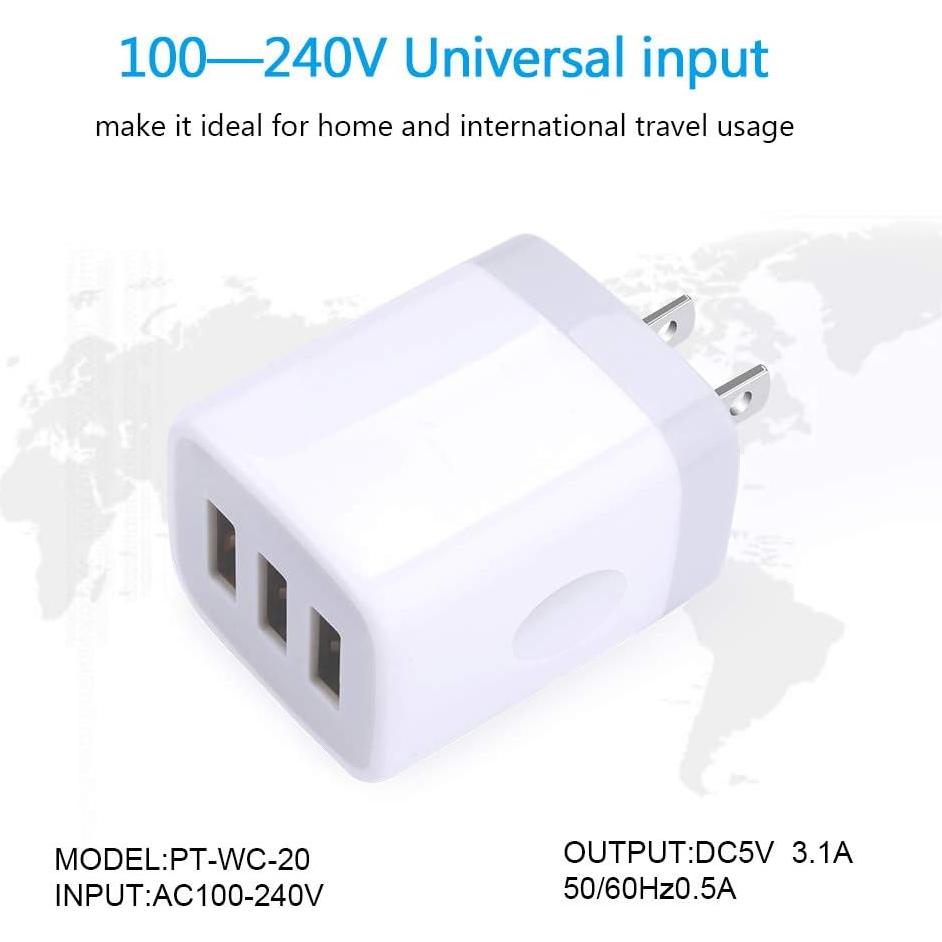 Cargador de Pared USB 3 Puertos HOOTEK 3.1A Blanco 2 Pack