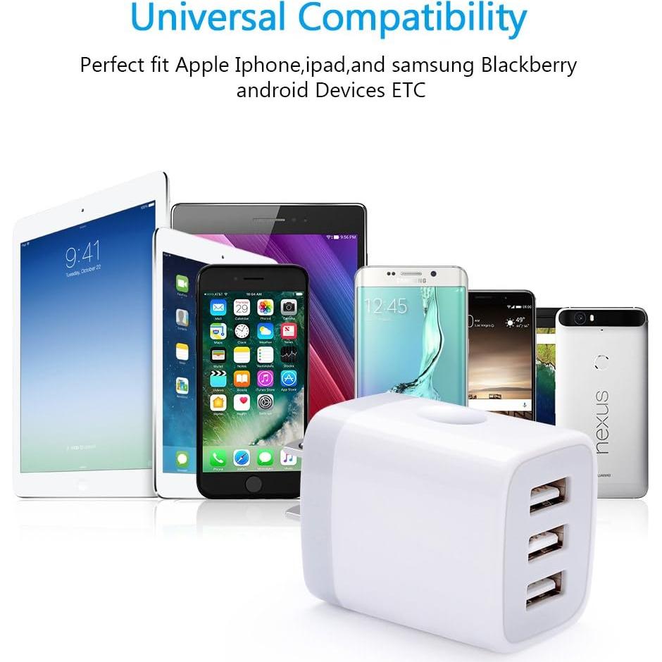 Cargador de Pared USB 3 Puertos HOOTEK 3.1A Blanco 2 Pack