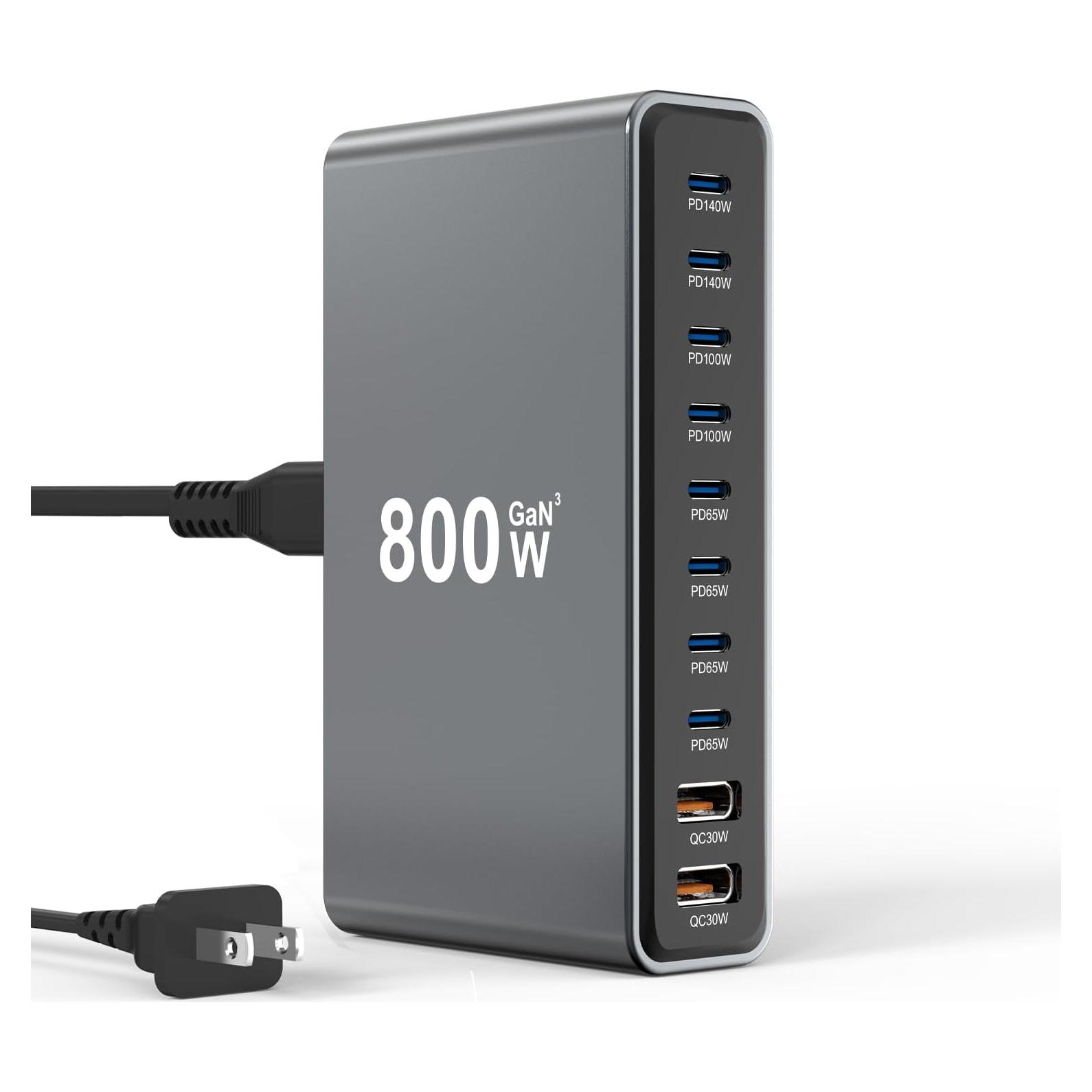 Estación de Carga USB-C 800W GaN III 10 Puertos Rápido