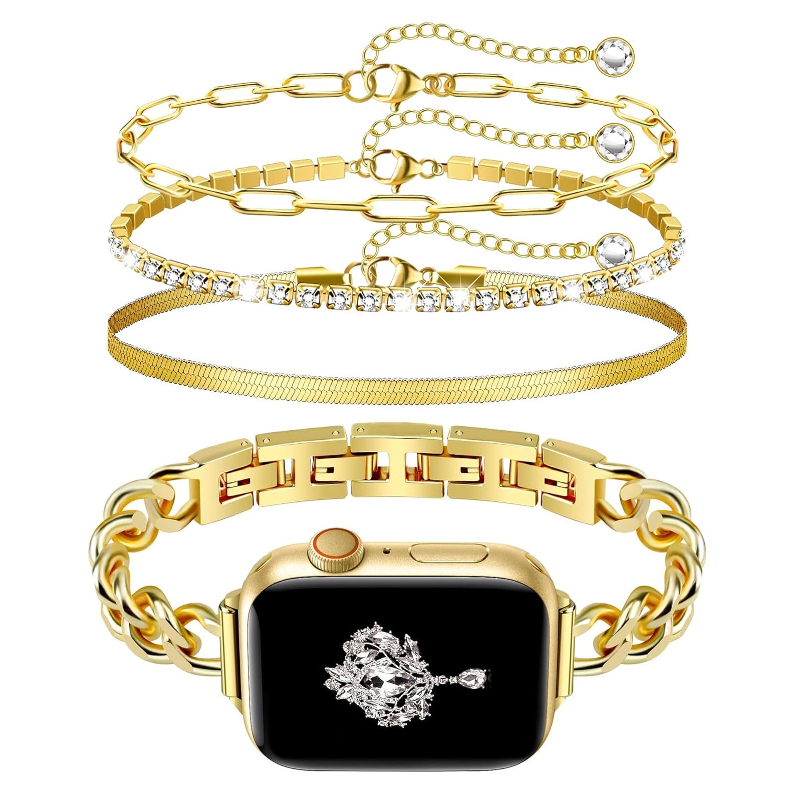 Conjunto Pulsera Dorada Slim Newlibery 14k para Apple Watch 38-42mm