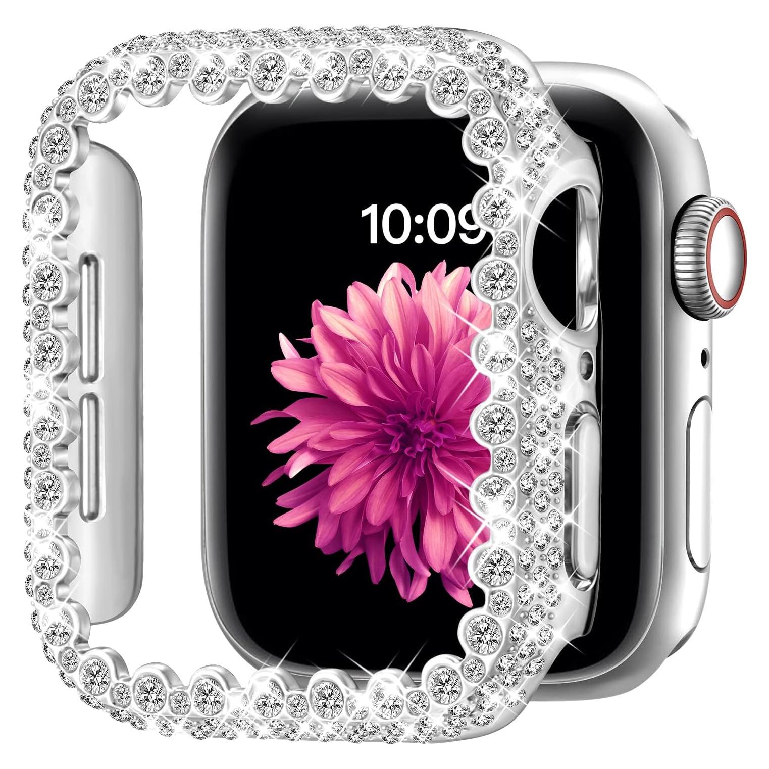 Funda Brillante HEARTBOOM para Apple Watch 44mm Plata