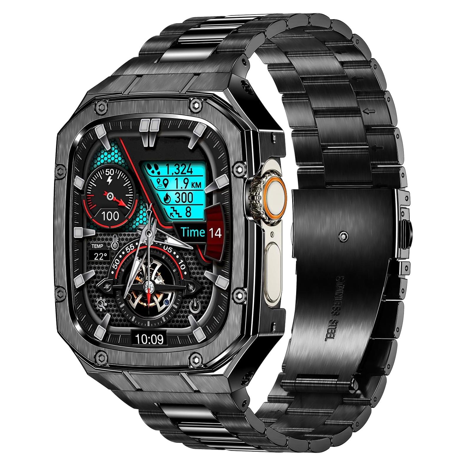 Correa de acero inoxidable BAITEYOU con funda para Apple Watch 49mm