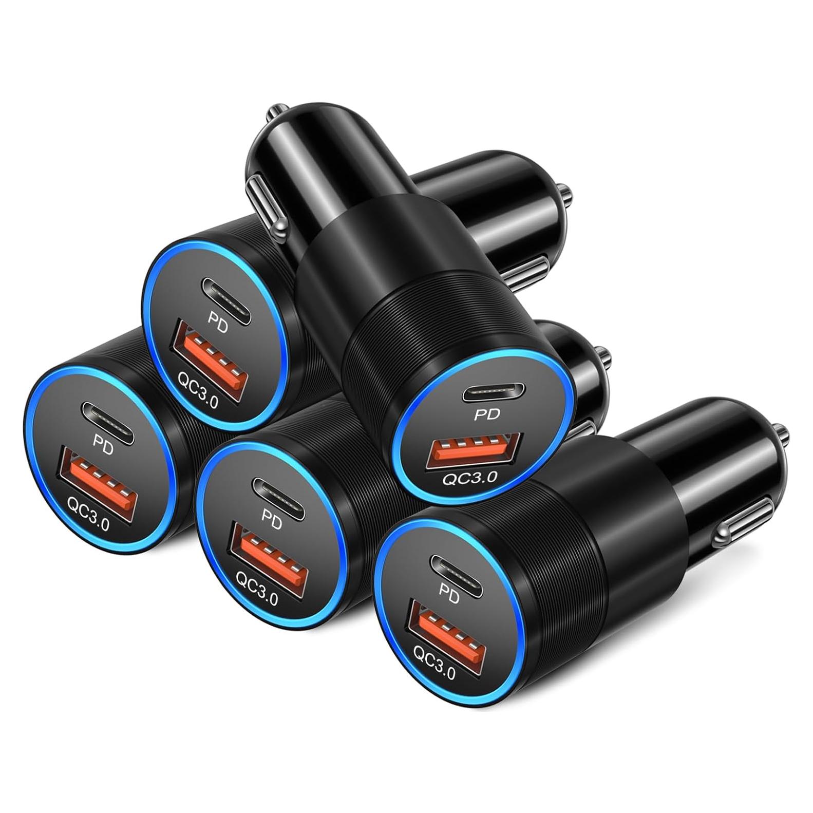 Cargador de coche USB C y A Bangfun 36W 5 Pack Carga Rápida
