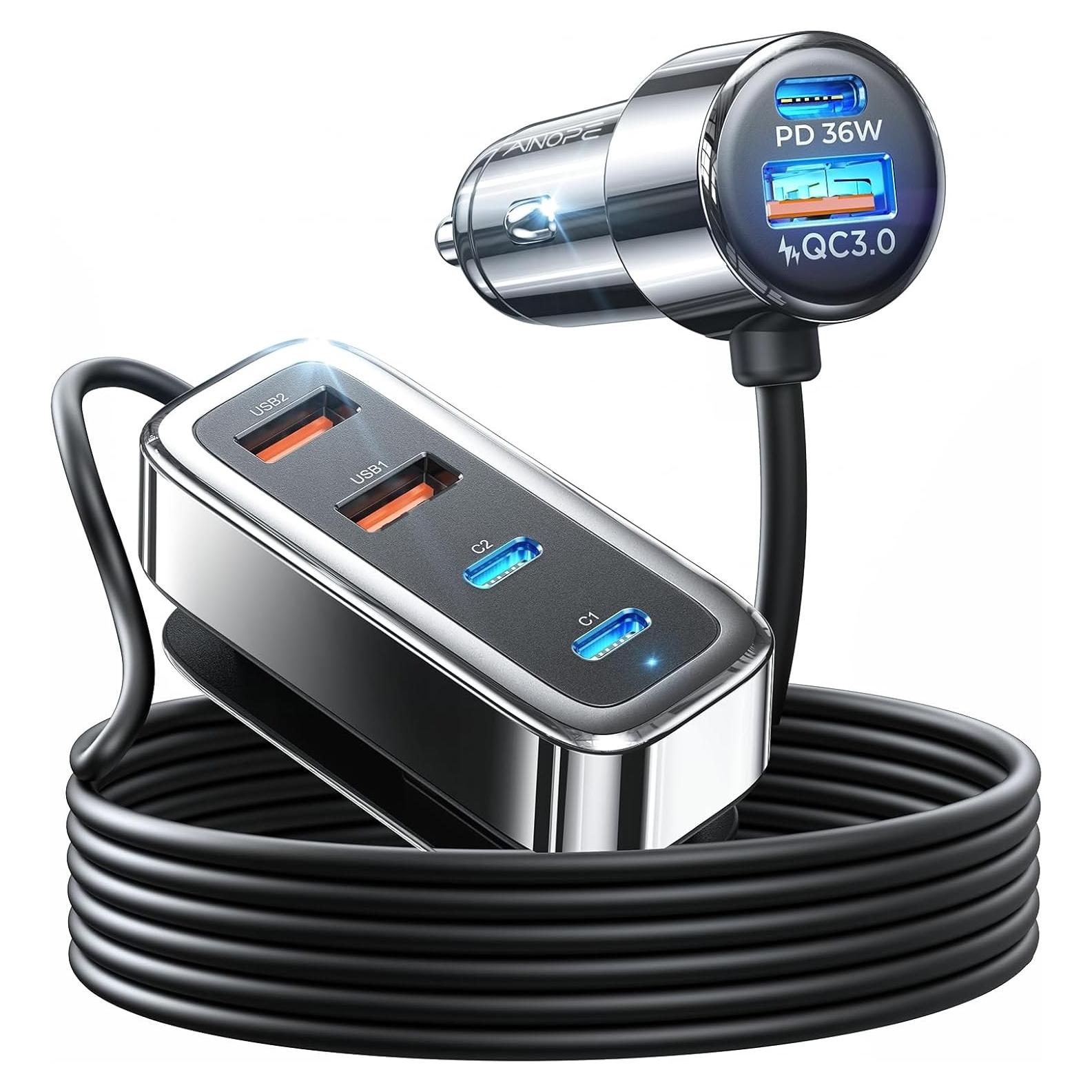 Cargador de coche AINOPE 108W USB C 6 puertos carga rápida