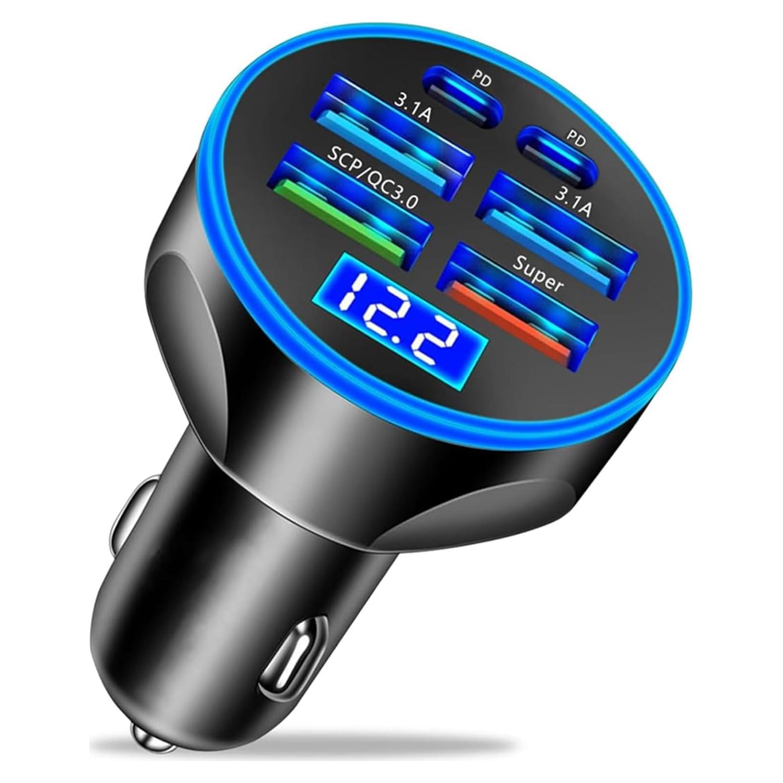 Cargador de Coche USB C UYUXIO 6 en 1 Carga Rápida 100W