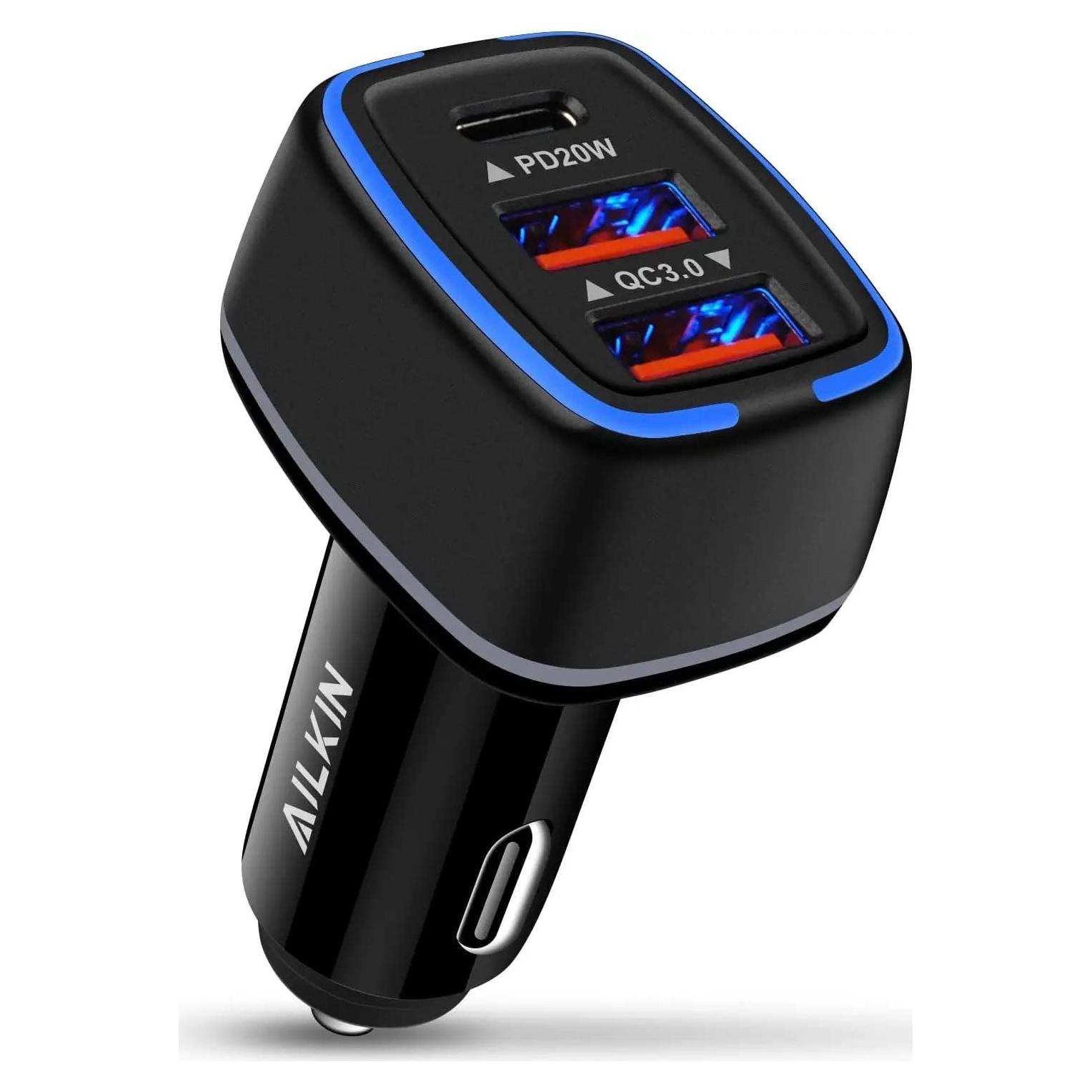 Cargador de coche AILKIN 56W PD USB-C 3 Puertos Carga Rápida