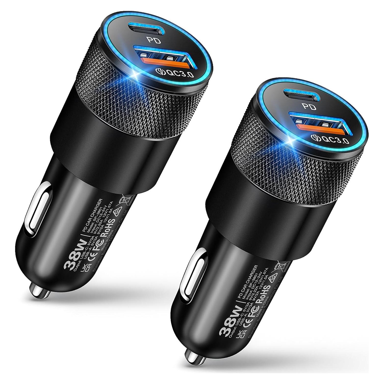 Cargador de coche USB C y A 38W 2 paquetes Shenzhen Beishan