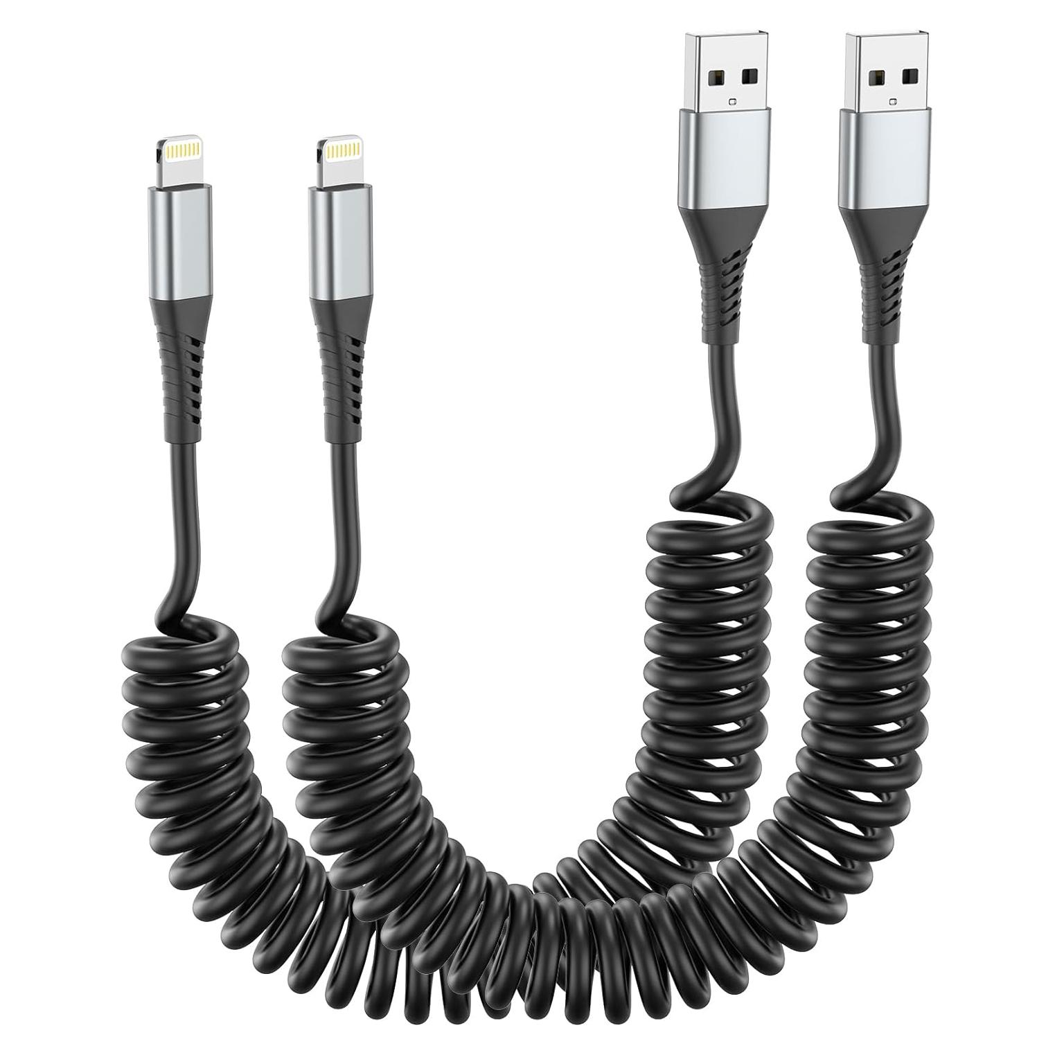 Cable Enrollado Lightning para Coche Acevien 3FT MFi Negro