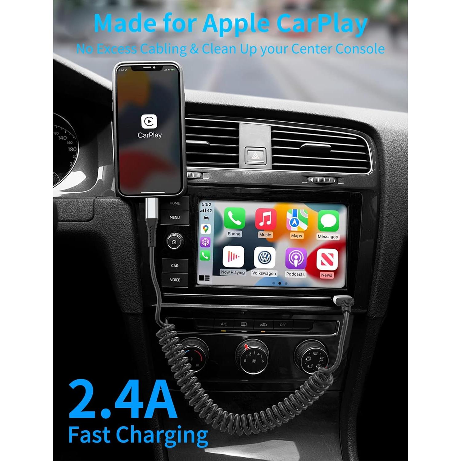 Cable Enrollado Lightning para Coche Acevien 3FT MFi Negro