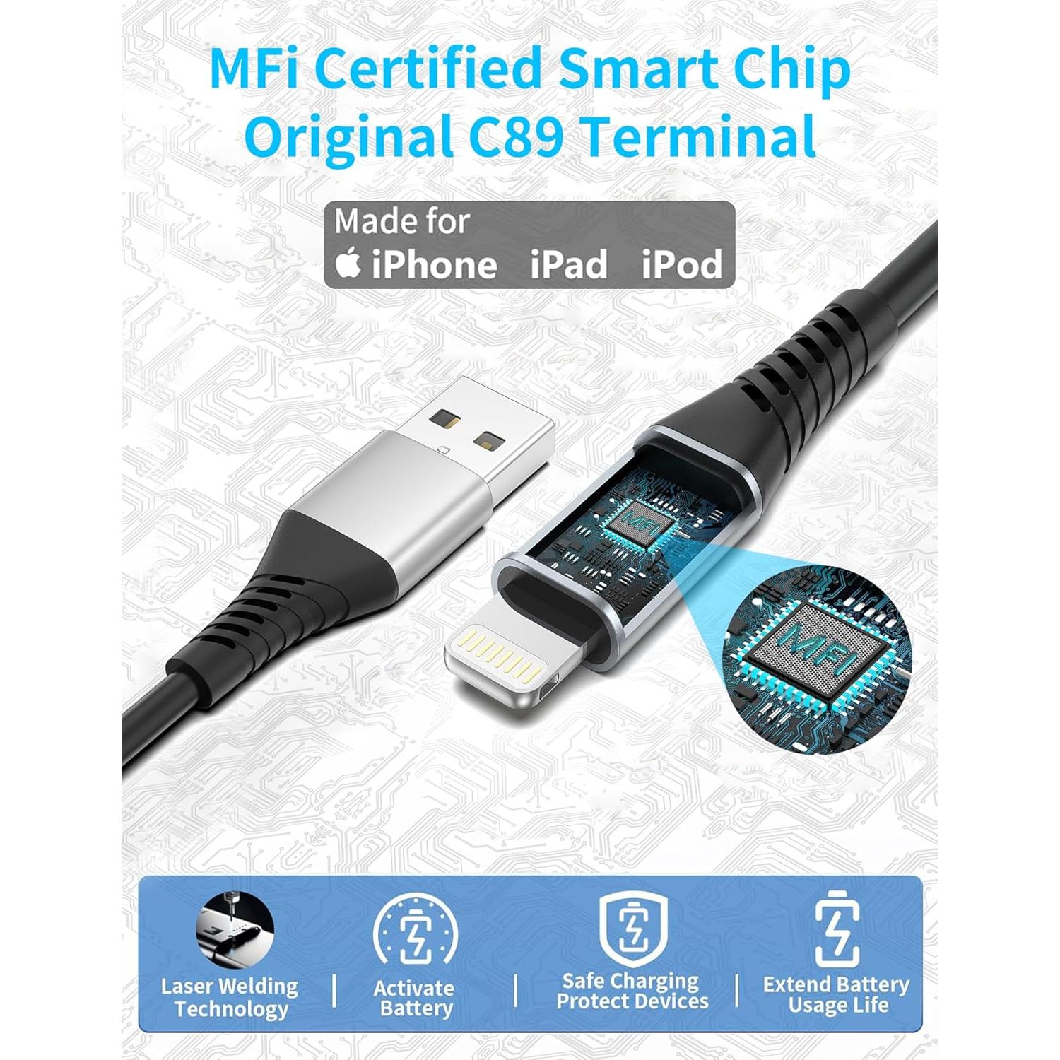 Cable Enrollado Lightning para Coche Acevien 3FT MFi Negro