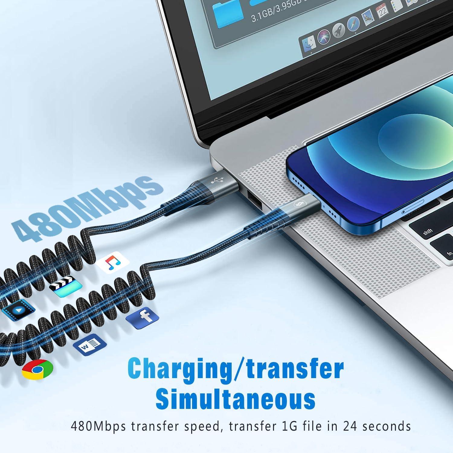 Cable Relámpago Enrollado JUKEKUL 2Pack 0.91m Carga Rápida