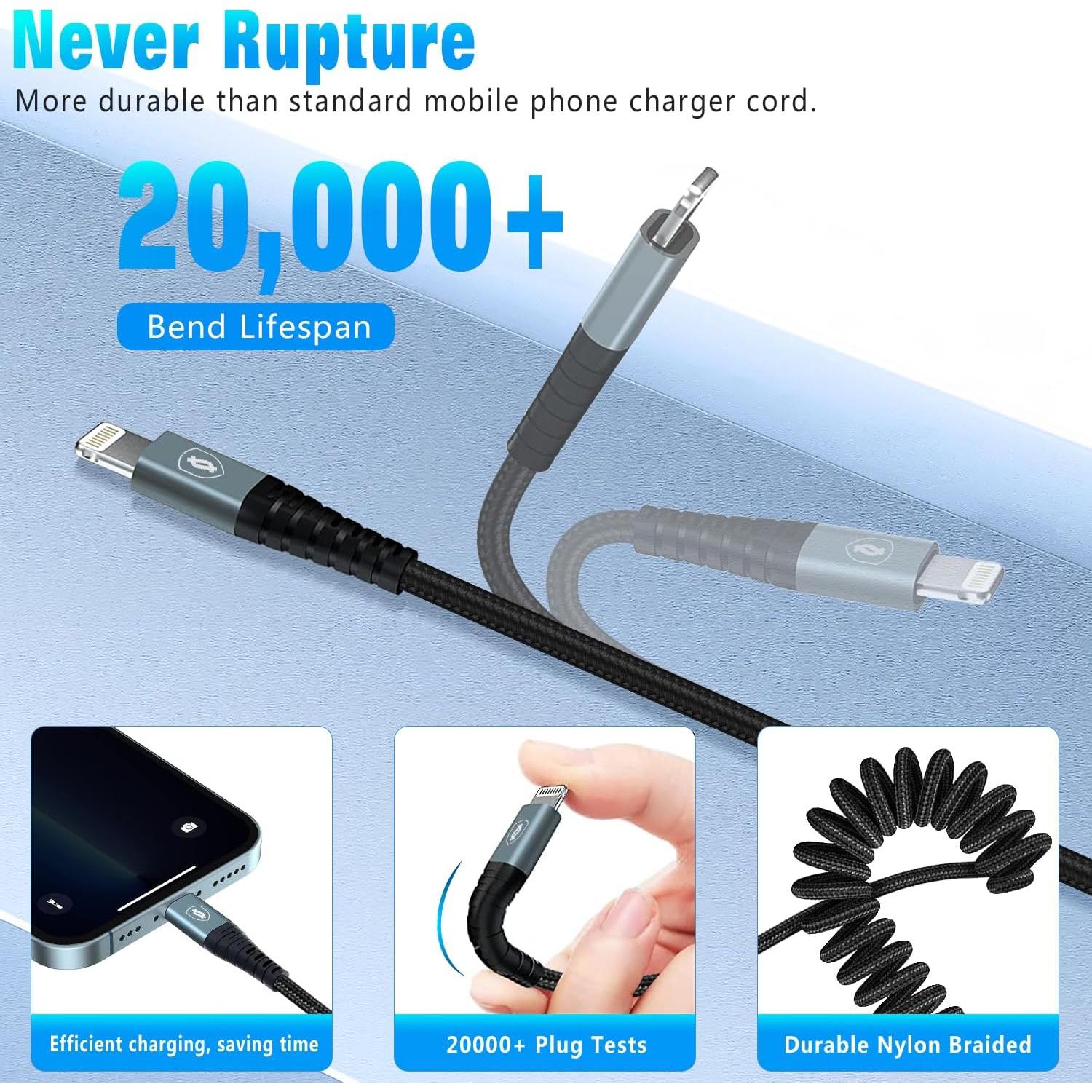 Cable Relámpago Enrollado JUKEKUL 2Pack 0.91m Carga Rápida