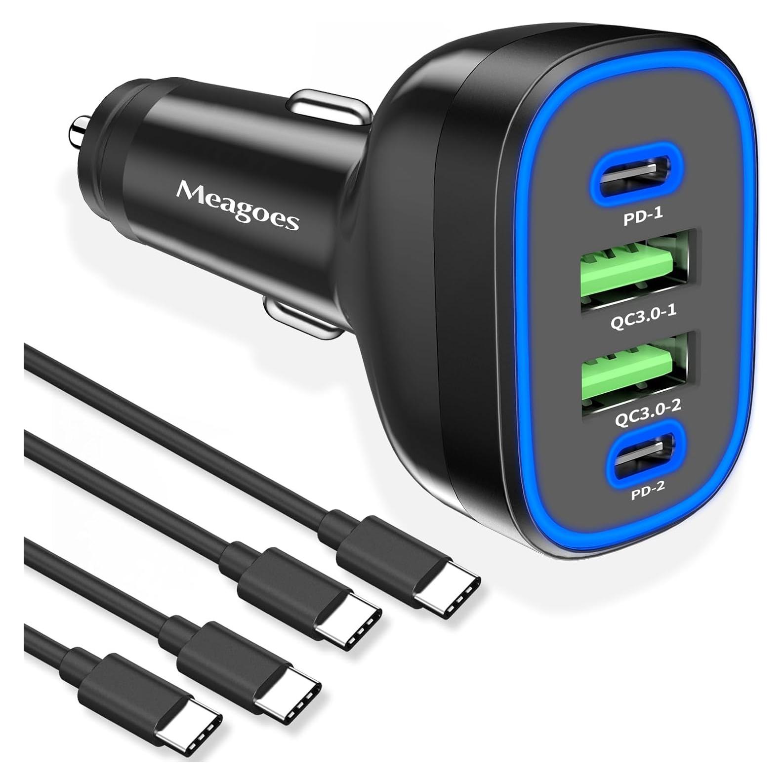 Cargador de Coche USB C 72W 4 Puertos Meagoes para iPhone y Samsung
