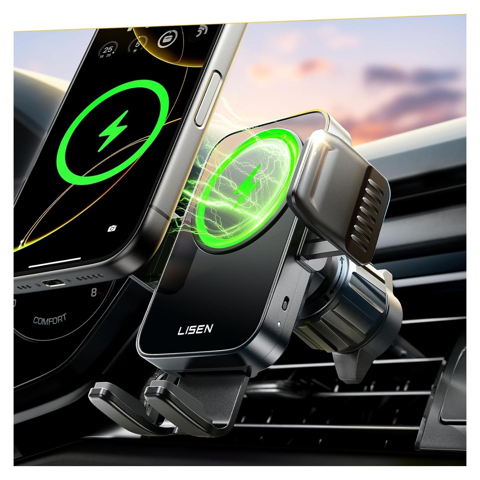 Cargador Inalámbrico para Auto LISEN 15W Soporte Ventilación