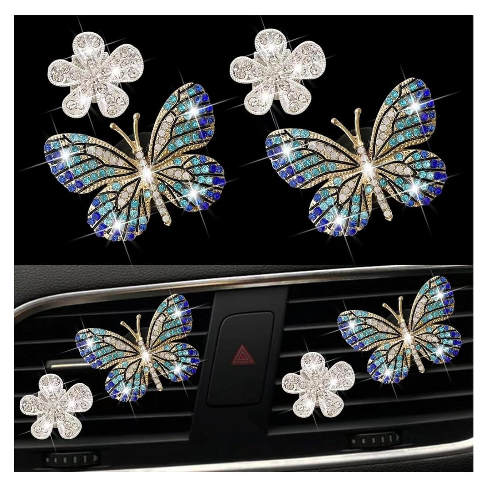 Clips de Ventilación Bling Butterfly Jinshining 4Pcs Cristal Azul