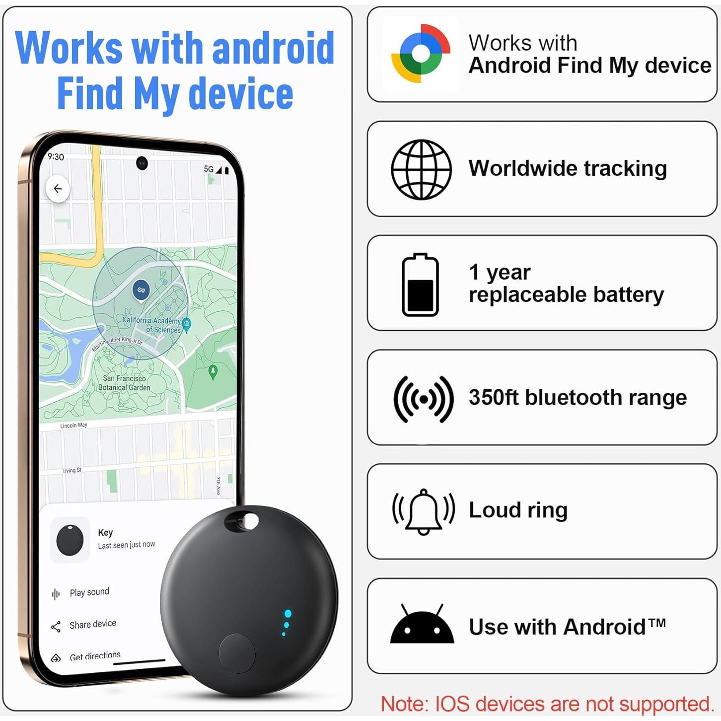 Rastreador Bluetooth Fortunepro N Tag para Android - Paquete de 4