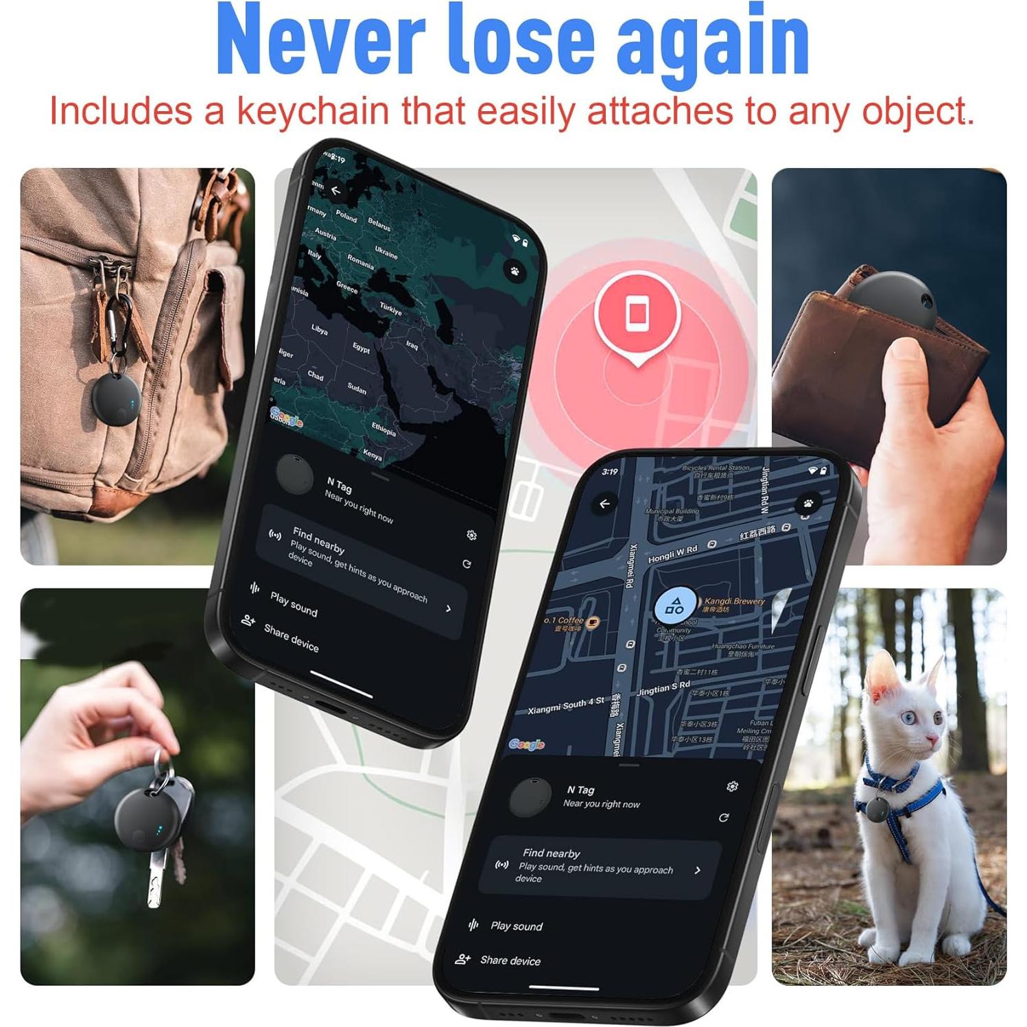 Rastreador Bluetooth Fortunepro N Tag para Android - Paquete de 4