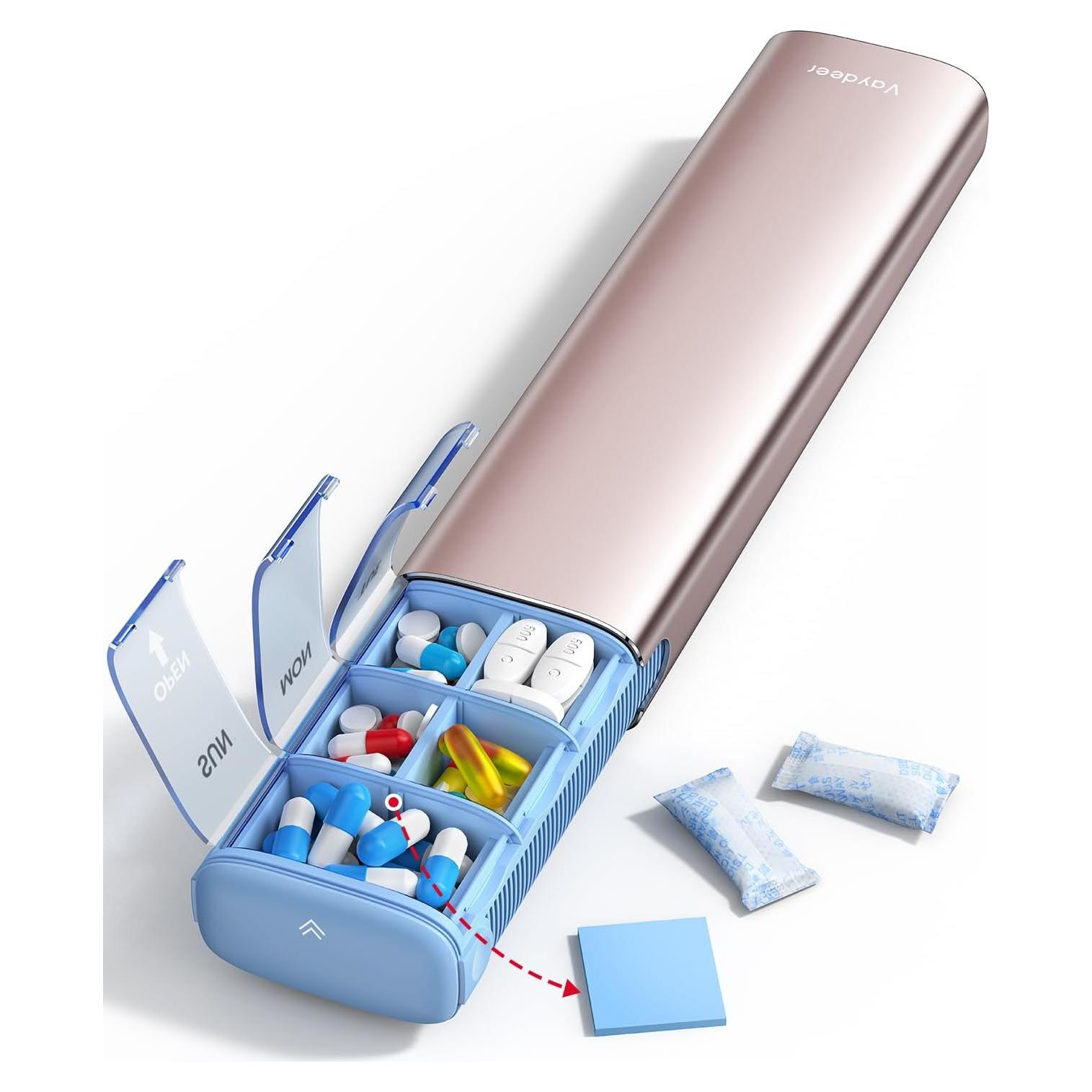 Organizador de Pastillas Semanal Vaydeer Oro Rosa 21x5.3cm