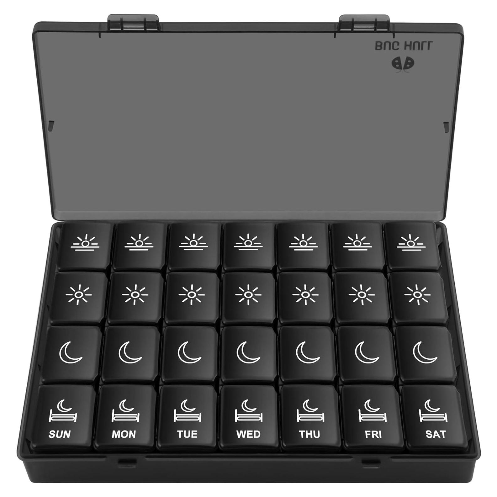 Organizador de Pastillas XL BUG HULL 7 Días Portátil Negro