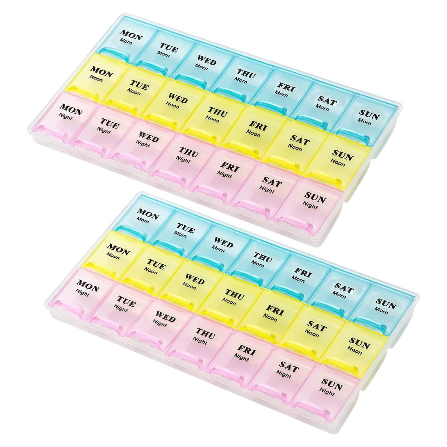 Organizador Semanal de Pastillas MEDca - Paquete de 2, 21 Compartimentos