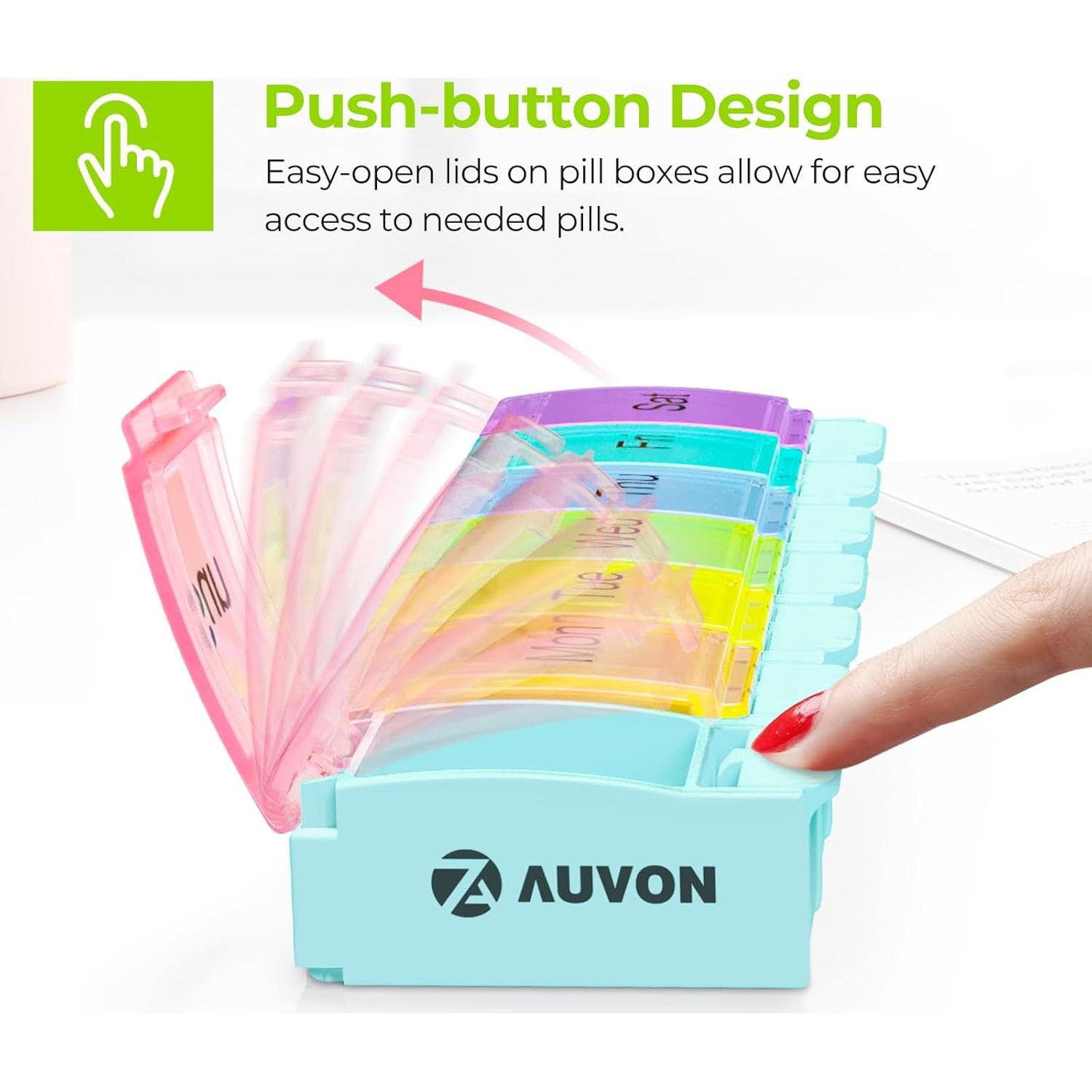 Organizador Semanal de Pastillas AUVON Azul Claro, 7 Días, Libre de BPA