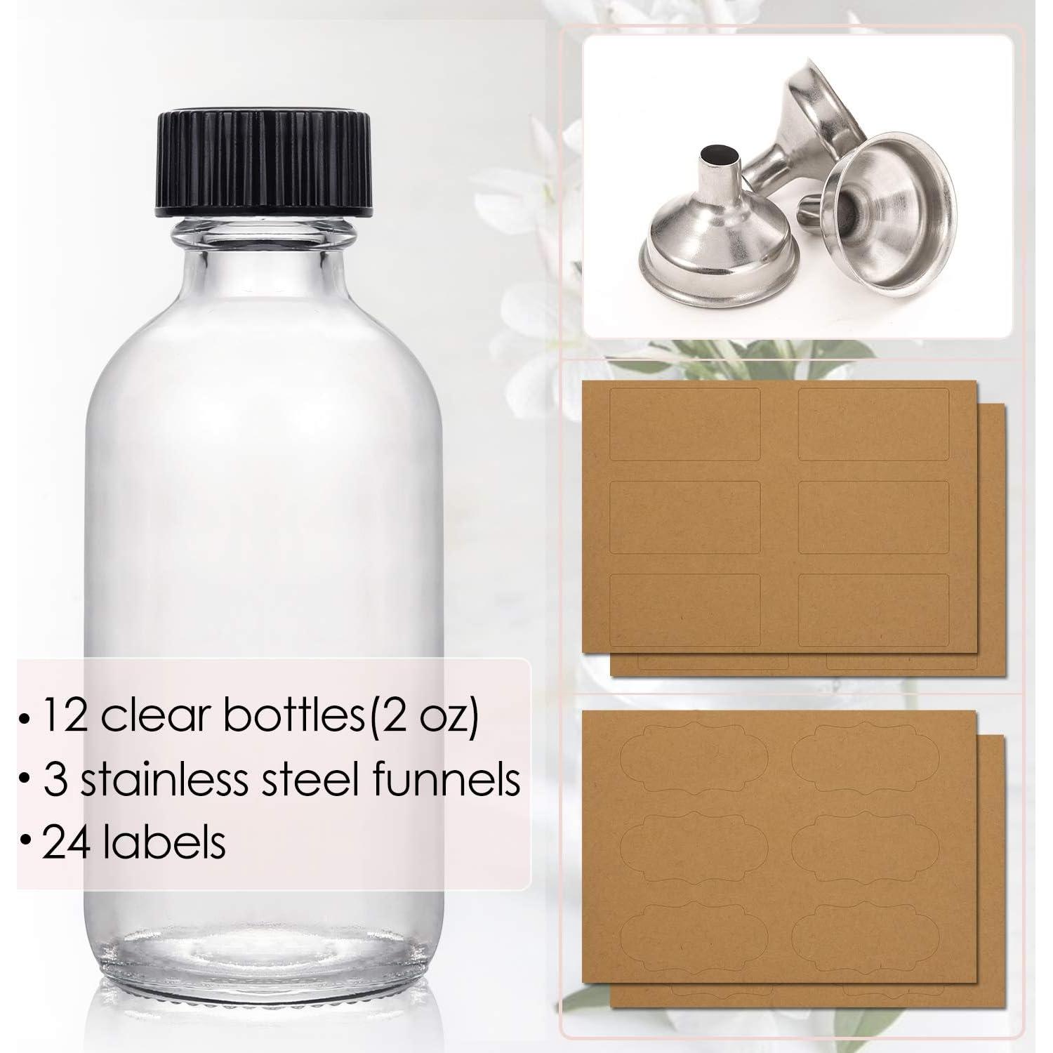 AOZITA 12 Botellas de Vidrio 60ml con Tapa y Embudos