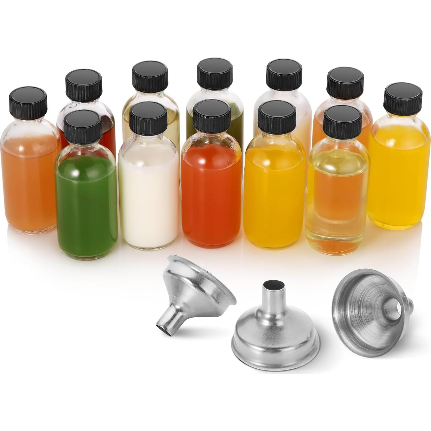 AOZITA 12 Botellas de Vidrio 60ml con Tapa y Embudos