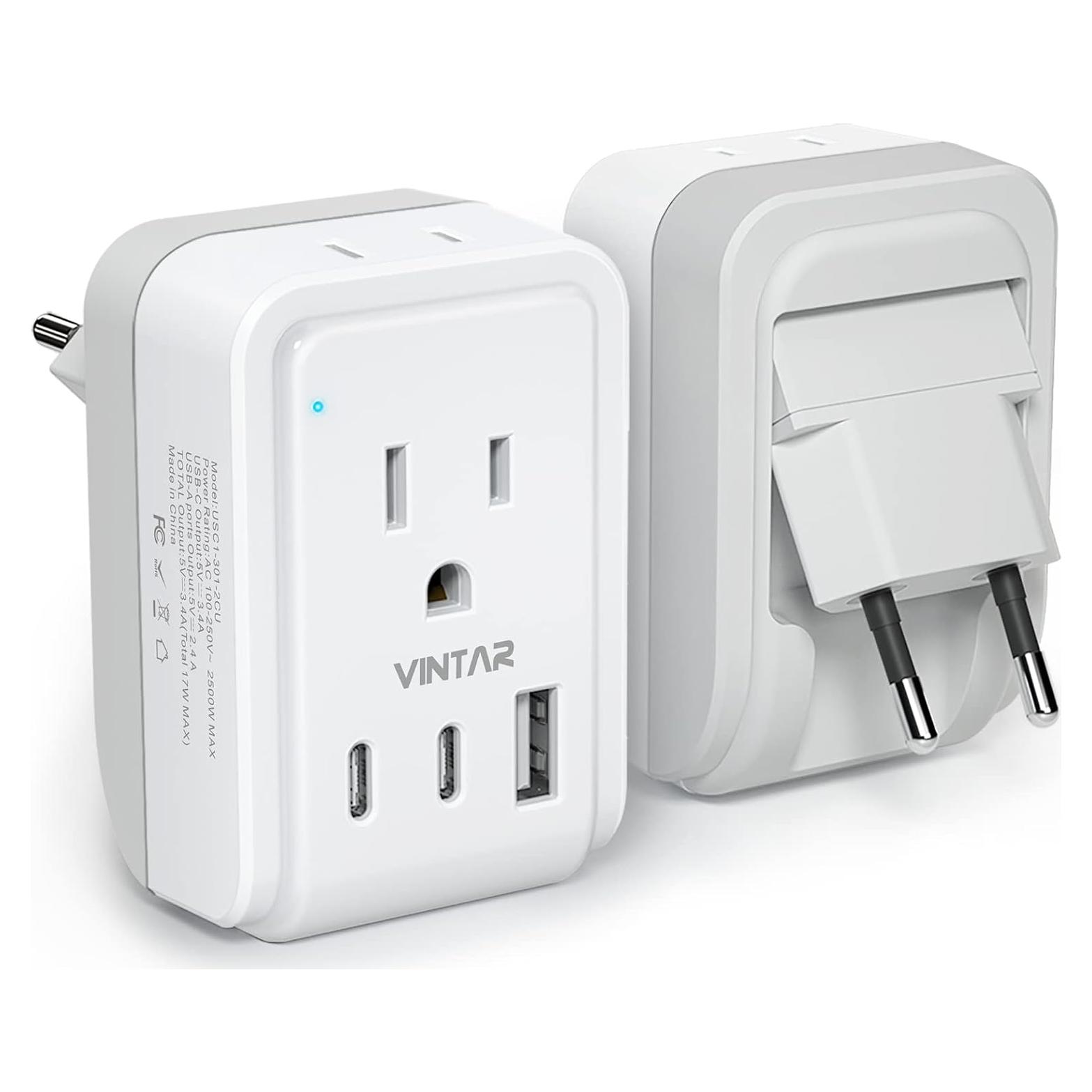 Adaptador de Enchufe de Viaje VINTAR Tipo C 17W 2 USB C