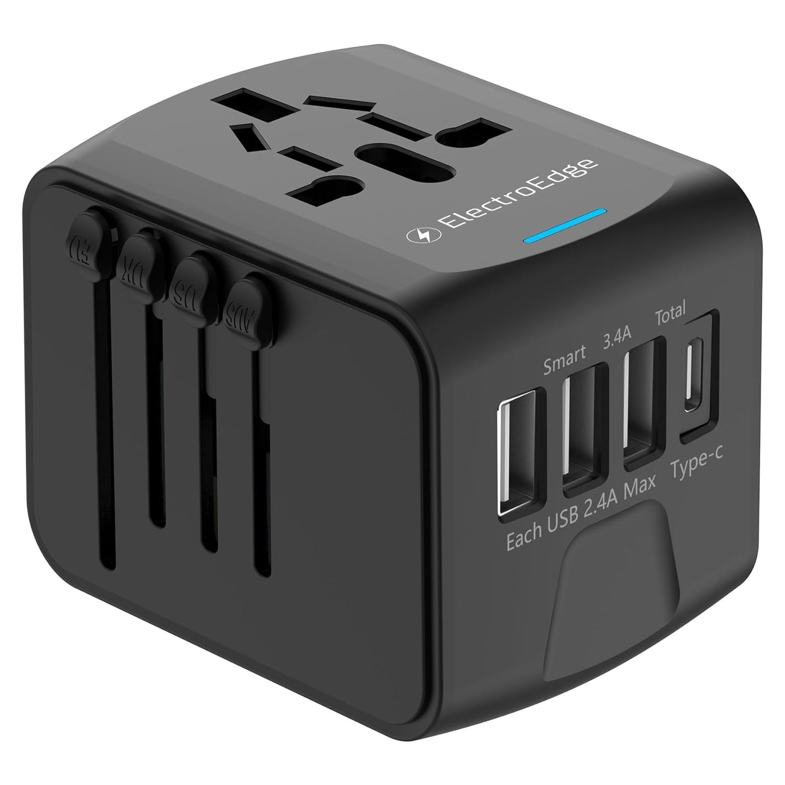 Adaptador de Viaje Universal ElectroEdge 4 Puertos USB 2000W