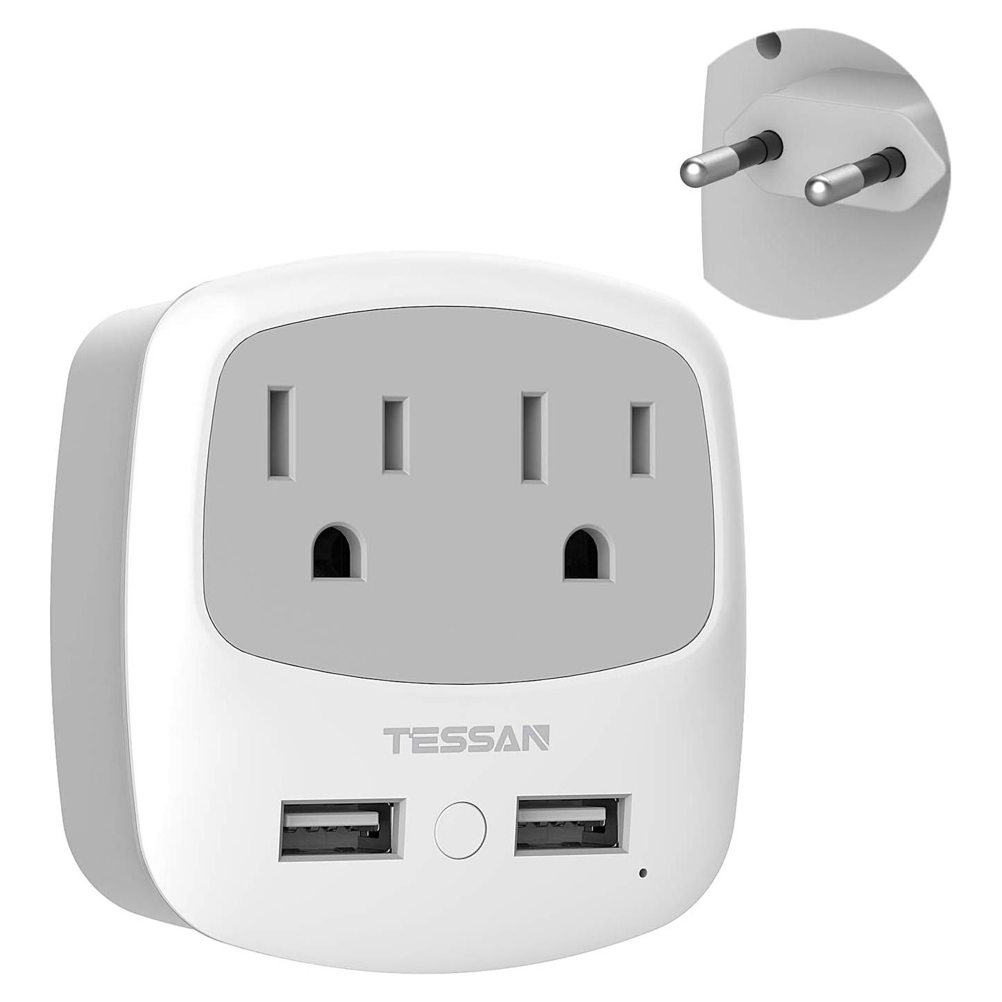 Adaptador de Enchufe de Viaje TESSAN Tipo C con 2 USB